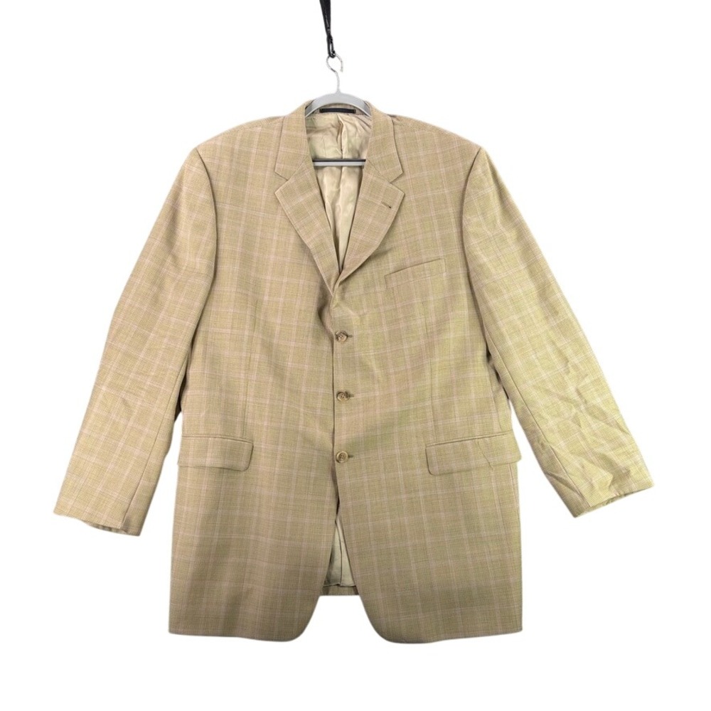 Burberry London Sport Coat Mens 48 XLG Tan Plaid 100% Wool Kensington Blazer